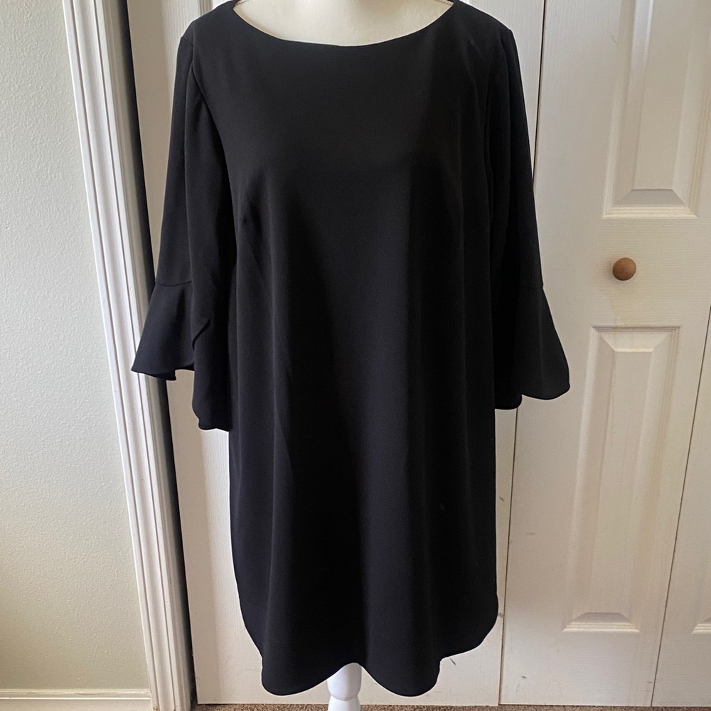 Vince Camuto Black Shift Dress with Fluted Sleeves